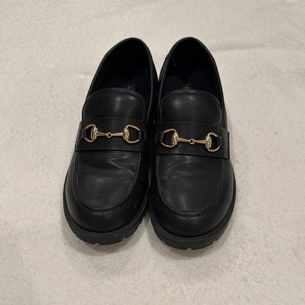 Black Loafers with Gold Buckle